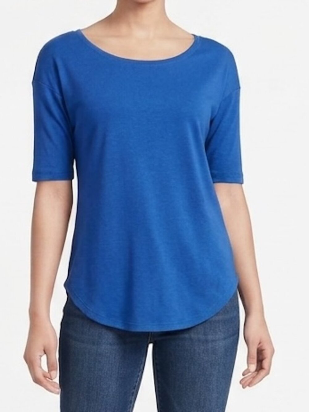 Lands' End Women's Top T-Shirt Blue Elbow Sleeve Balletneck Small